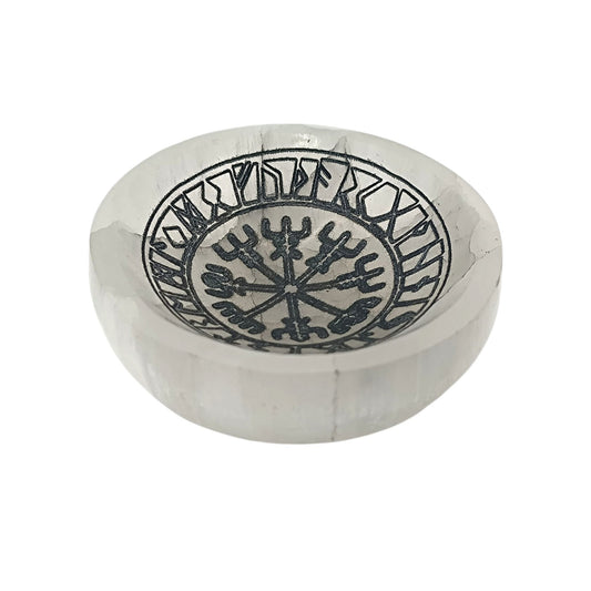 400901654 Cuenco Selenita Grabado Vegvisir 10 Cms Aprox