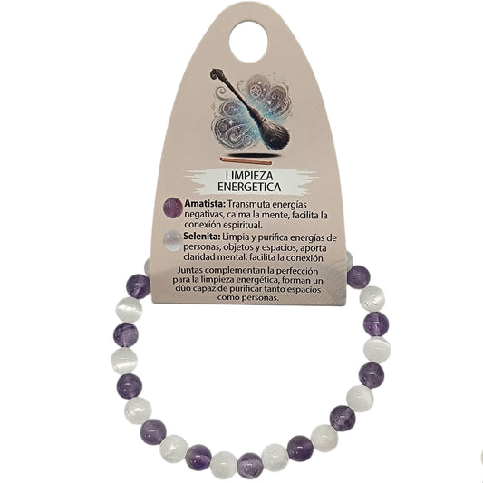 70028 Pulsera Limpieza Energetica Combinando Amatista Y Selenita 6 mm
