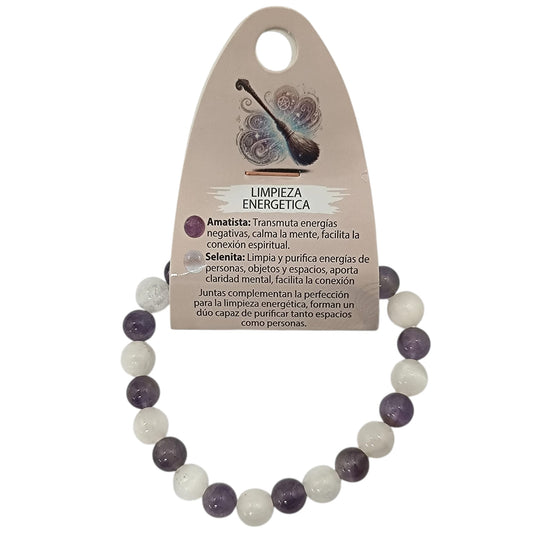 70078 Pulsera Limpieza Energetica Combinando Amatista Y Selenita 8 mm