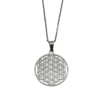 600103600-08 Collar Acero Flor De La Vida Cadena 40+5 Cms