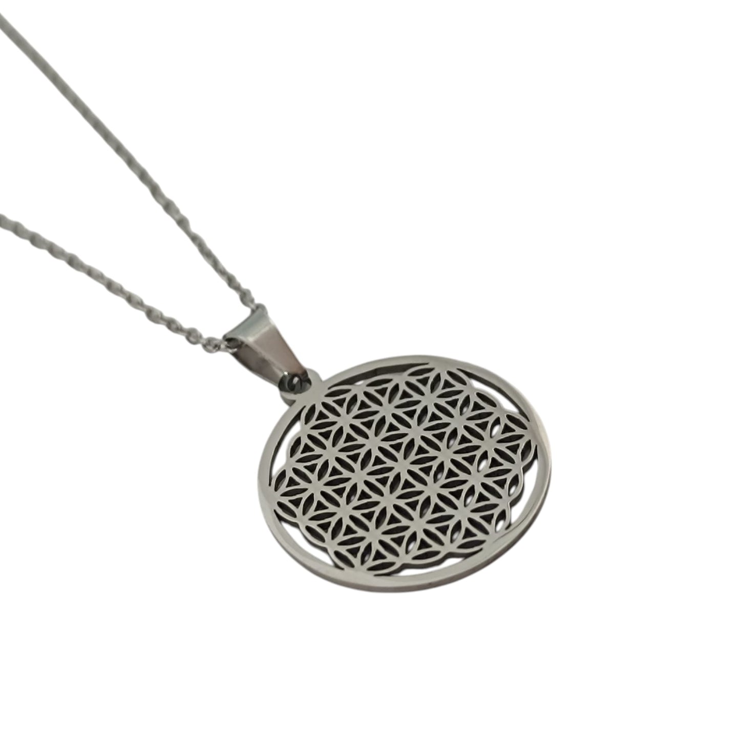 600103600-08 Collar Acero Flor De La Vida Cadena 40+5 Cms