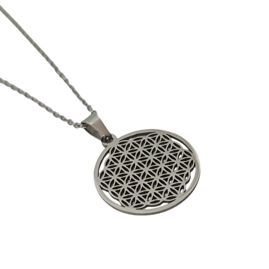 600103600-08 Collar Acero Flor De La Vida Cadena 40+5 Cms