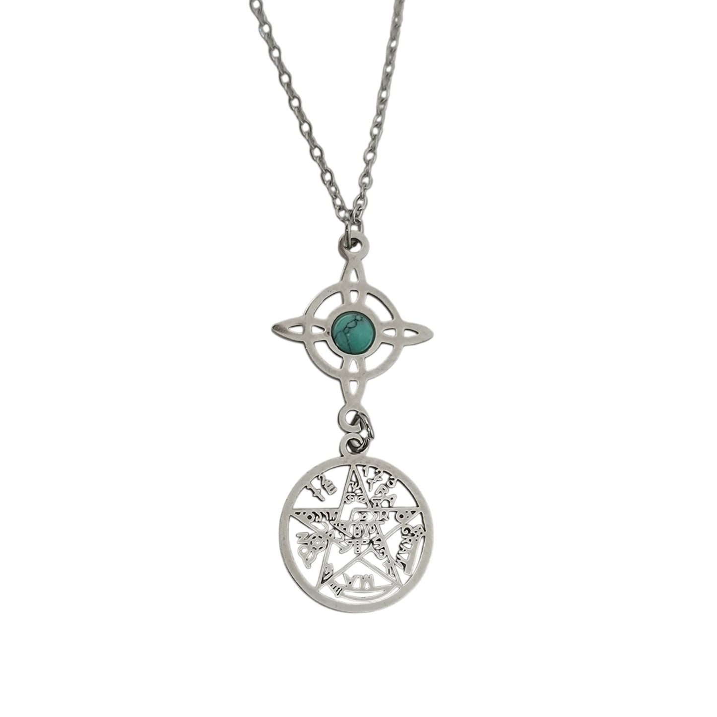 Collar Acero Doble Proteccion Con Piedra Turquesina Cadena 40+5 Cms 400603911-03