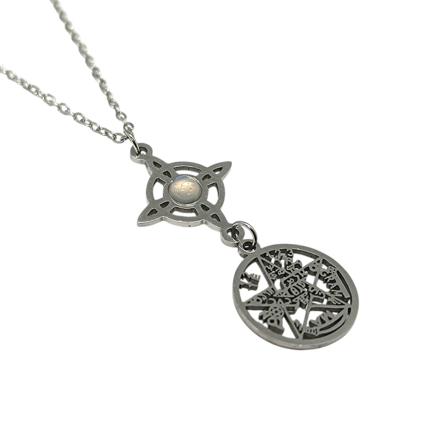 Collar Acero Doble Proteccion Con Piedra Opalina Cadena 40+5 Cms 400603911-08