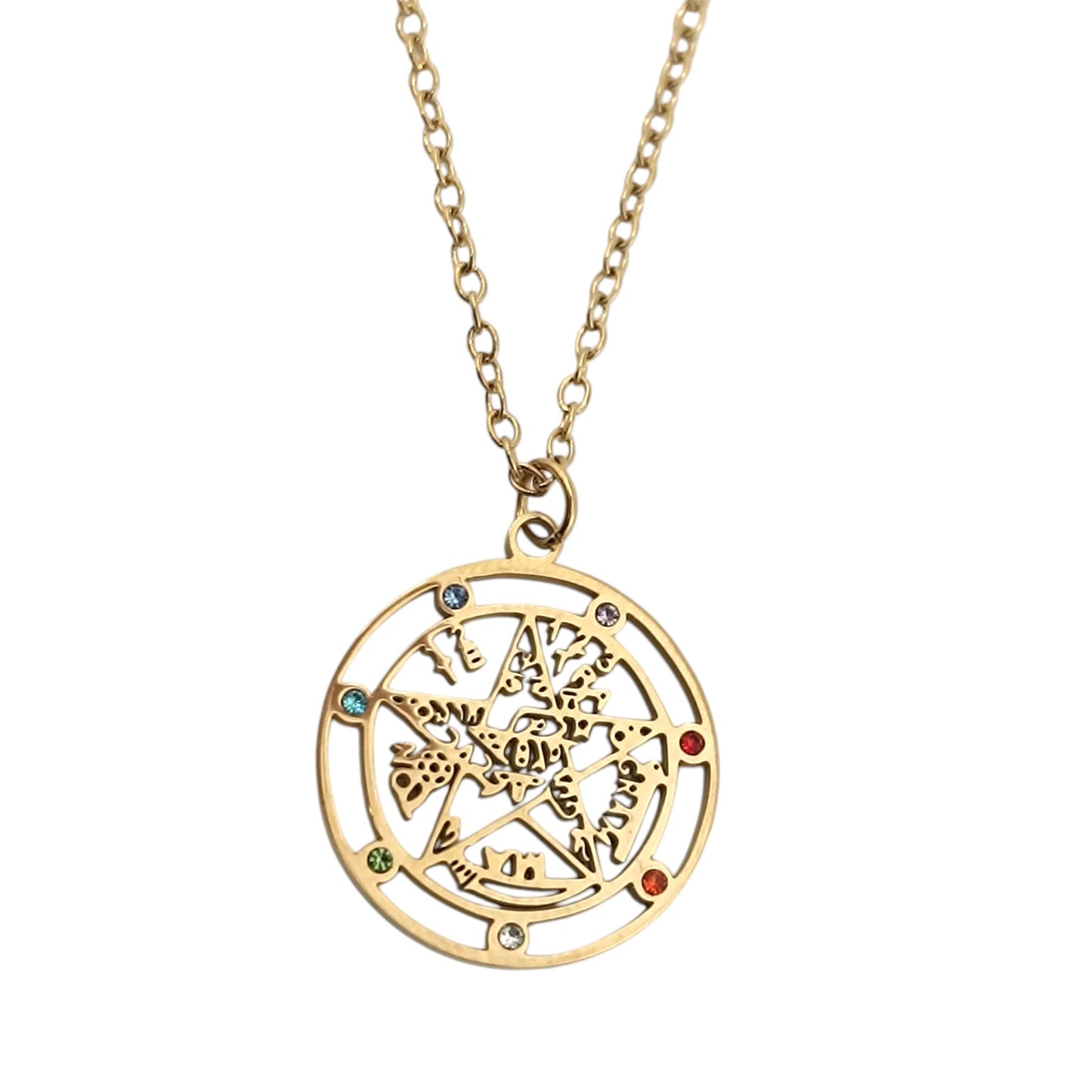 Collar Acero Dorado Tetragramaton Con Circonitas Cadena 40+5 Cms 400603913