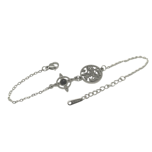 Pulsera Acero Doble Proteccion Con Dije Nudo De Bruja Tetragramaton Y Piedra Natural Ojo De Tigre