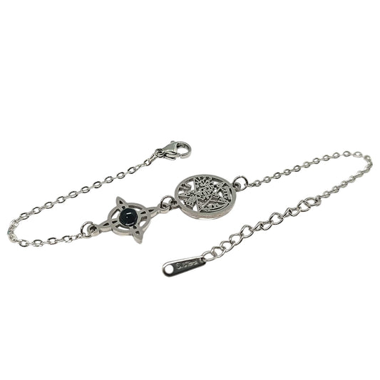 Pulsera Acero Doble Proteccion Con Dije Nudo De Bruja Tetragramaton Y Piedra Natural Onix