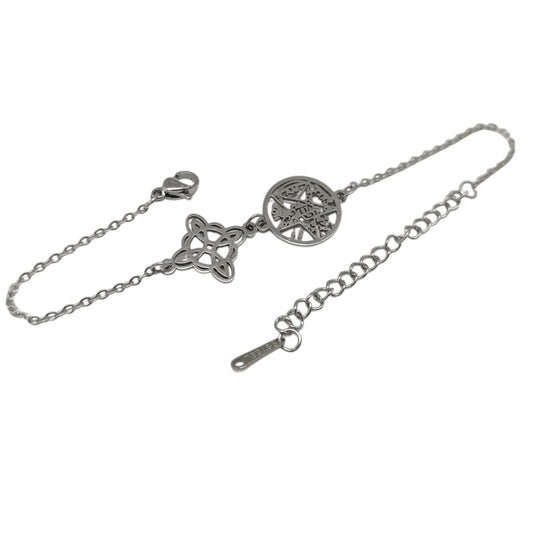 Pulsera Acero Doble Proteccion Con Dije Nudo De Bruja Tetragramaton
