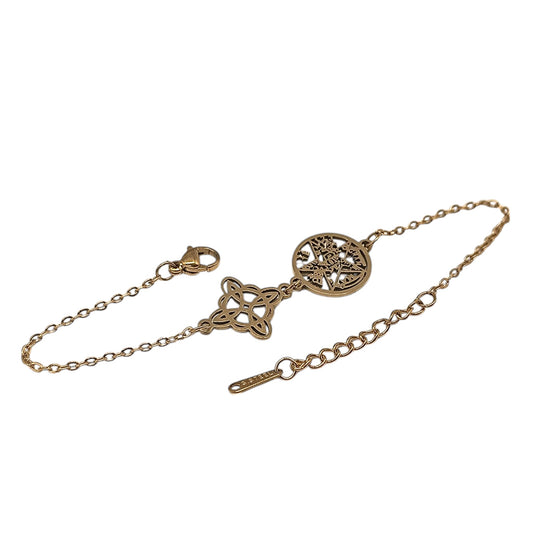 Pulsera Acero Dorado Doble Proteccion Con Dije Nudo De Bruja Tetragramaton