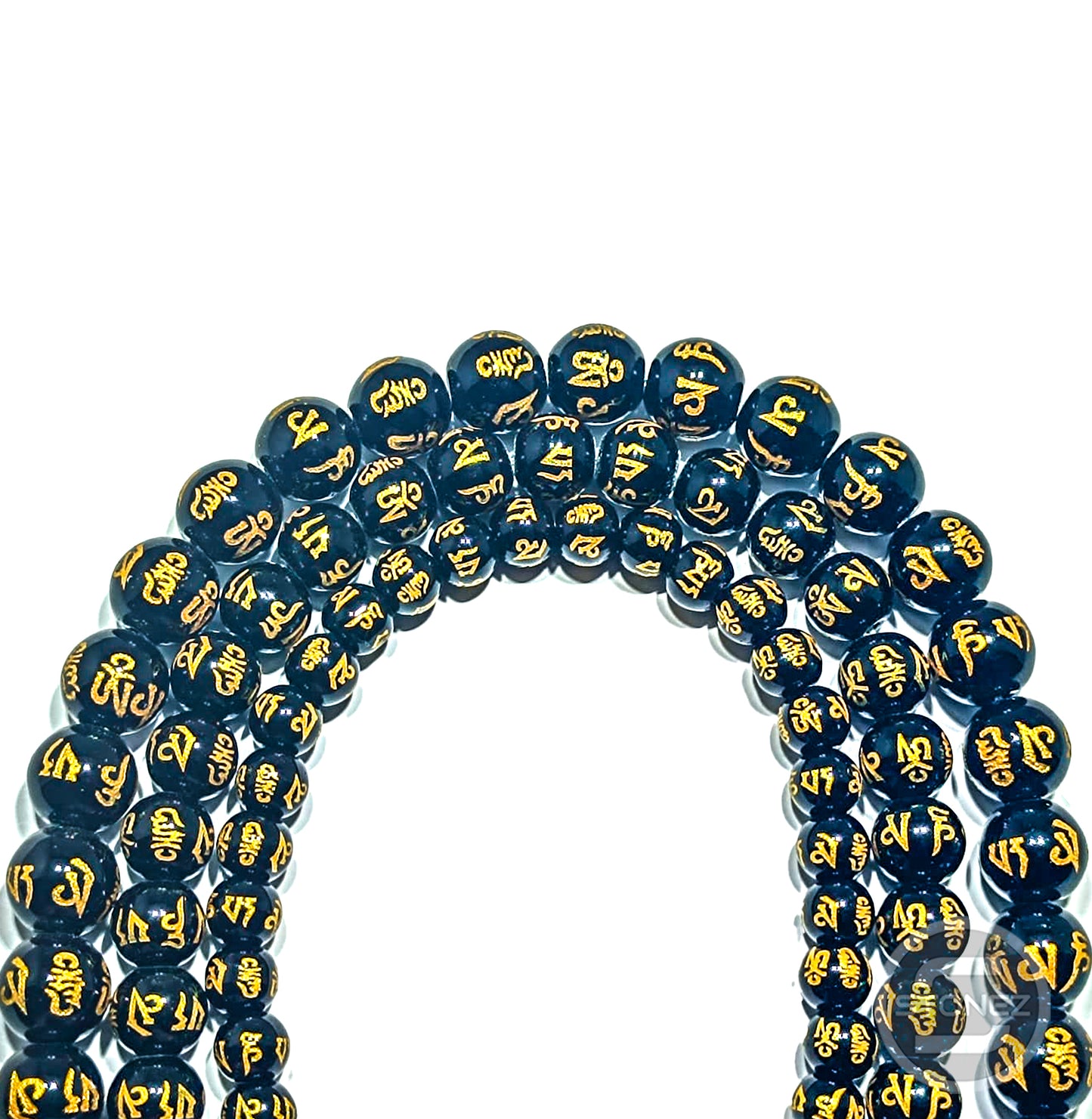 40513 Tira Cuentas Onix Grabado Om Mani Padme Hum En 8 mm