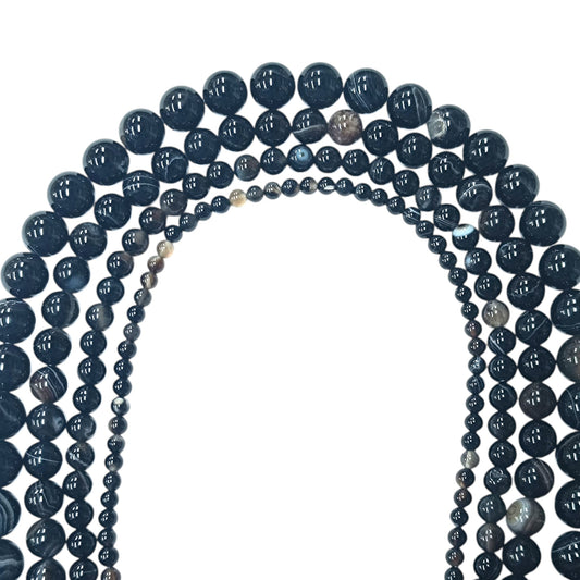 Tira Cuentas Piedra Agata Negra 8 mm REF: 44155-08