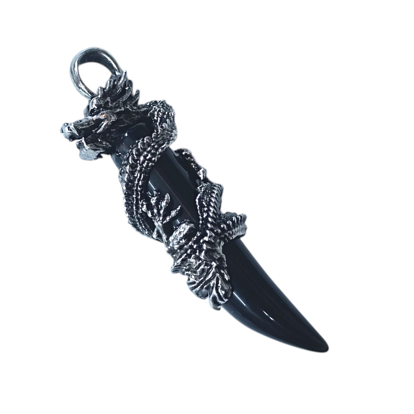 Colgante Colmillo Dragón En Metal Con Piedra Natural  Onix 7 Cms Aprox 600102236-04