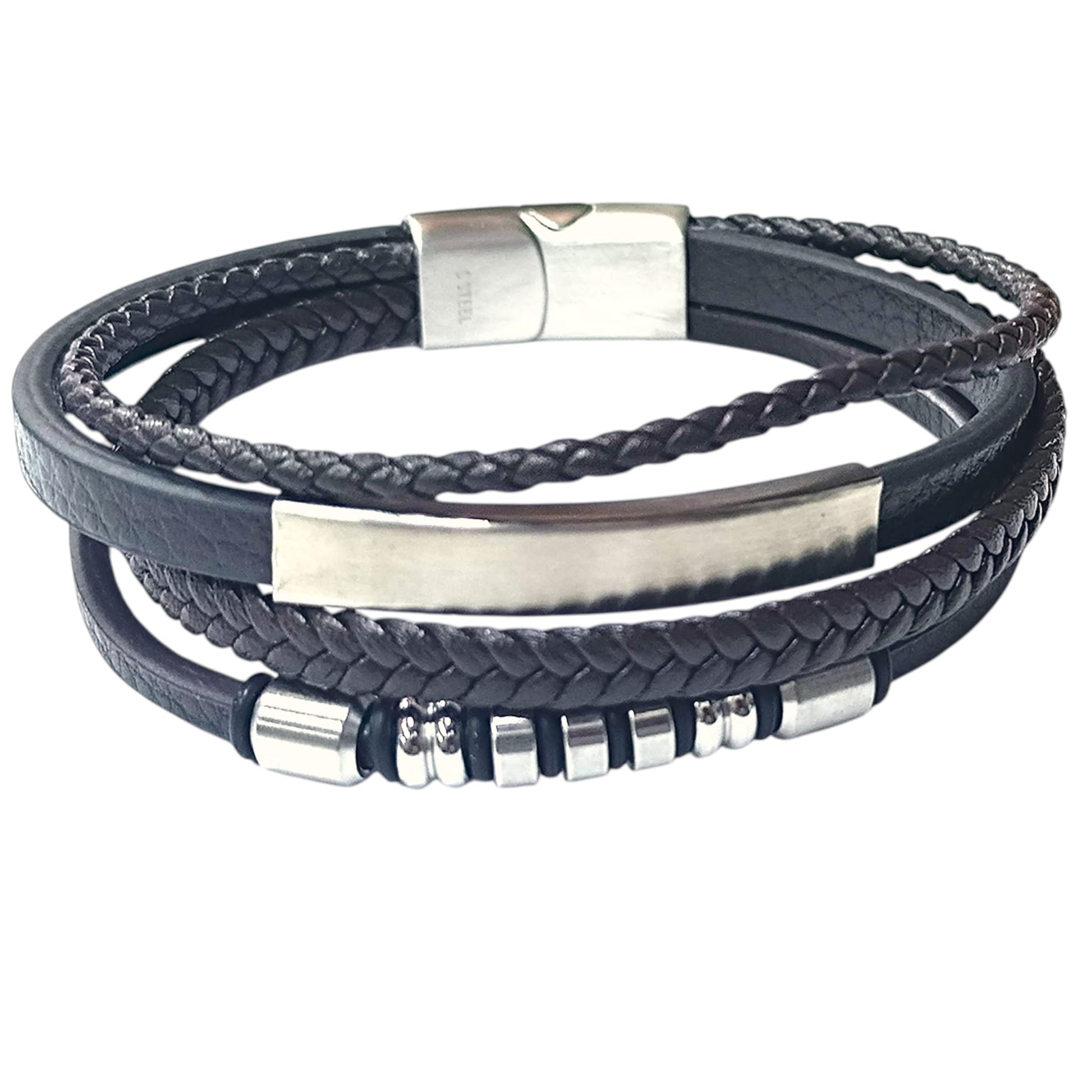 Pulsera Acero Y Cuero Marron Largo 22 Cms Aprox 401104257-24