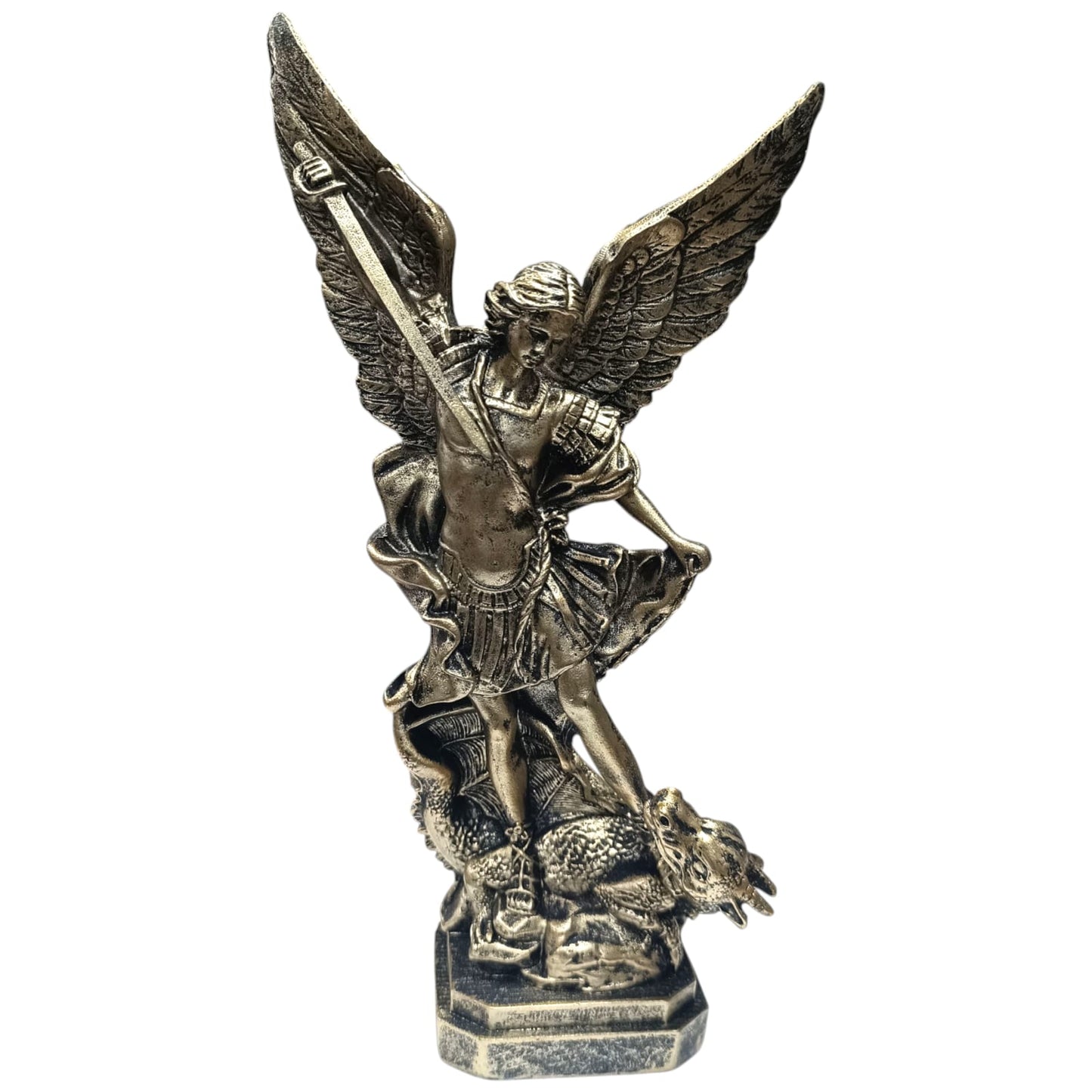 Figura En Resina San Miguel Con Dragon Aprox 30 Cms Aprox Color Bronce 600103662 - stonez