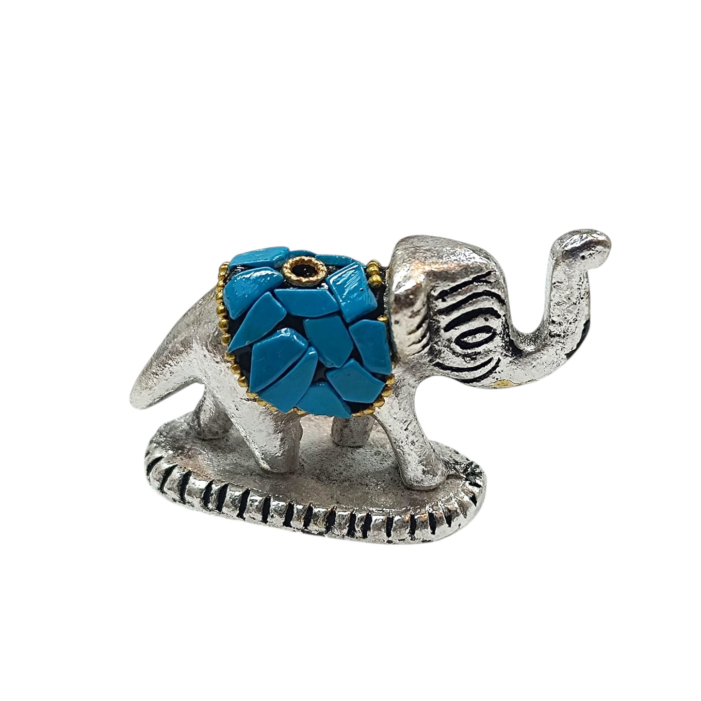 Porta Incienso Elefante Metal Con Piedra Turquesina Occura 5,5 Cms Aprox REF: 600301545