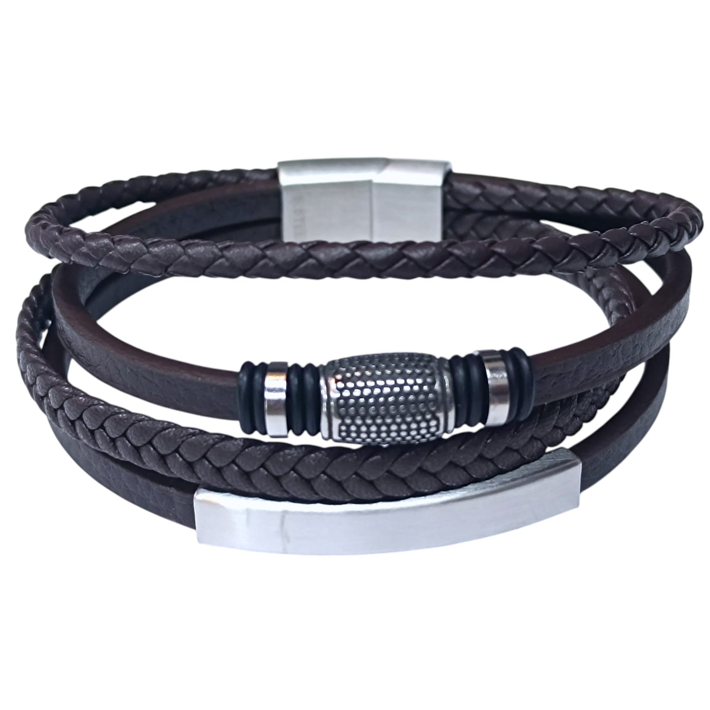 Pulsera Acero Y Cuero Marron Largo 22 Cms Aprox 401104257-34