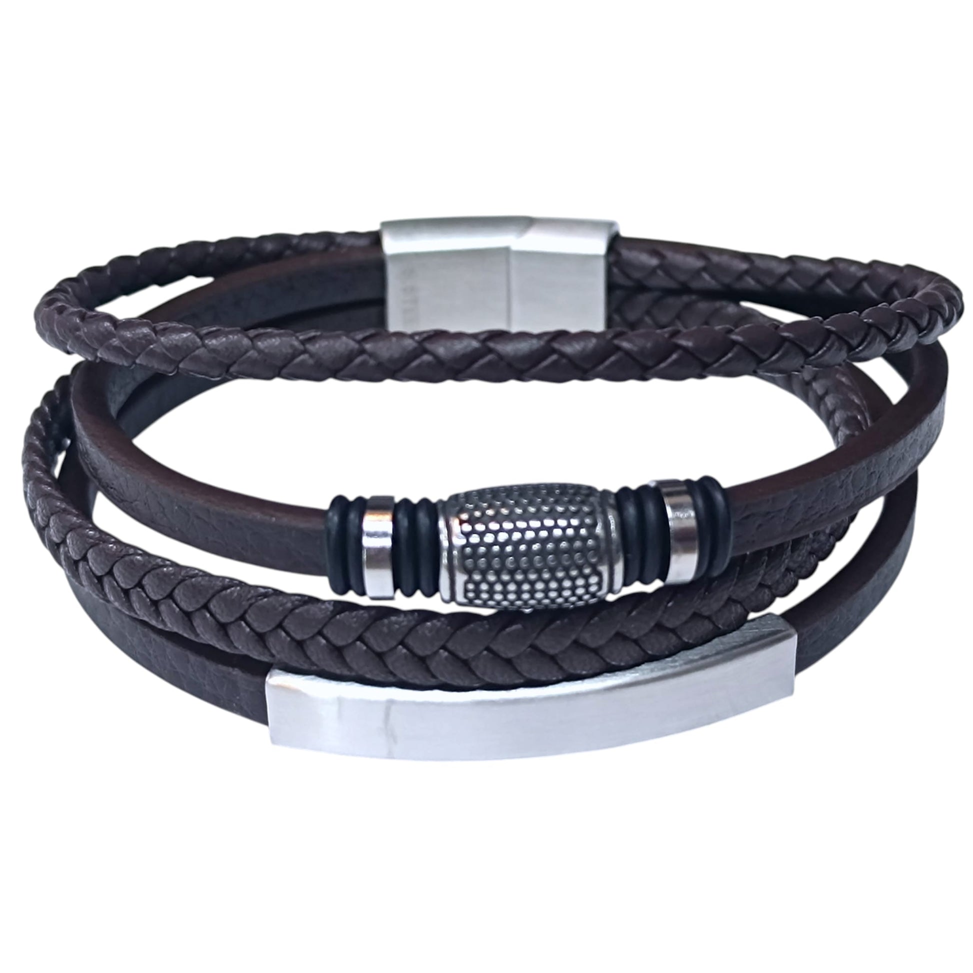 Pulsera Acero Y Cuero Marron Largo 22 Cms Aprox 401104257-34