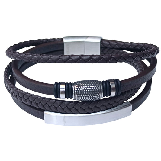 Pulsera Acero Y Cuero Marron Largo 22 Cms Aprox 401104257-34