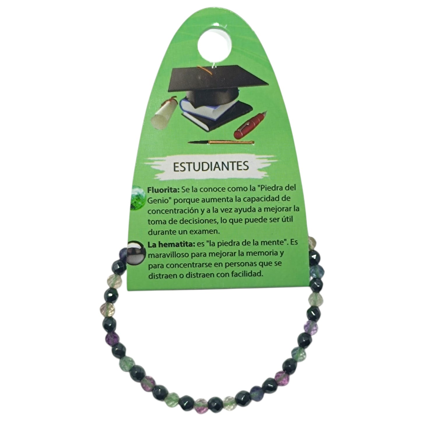 Pulsera Combinada Estudiantes Piedra Natural Facetada Fluorita Hematite 4 mm Ref: 70276