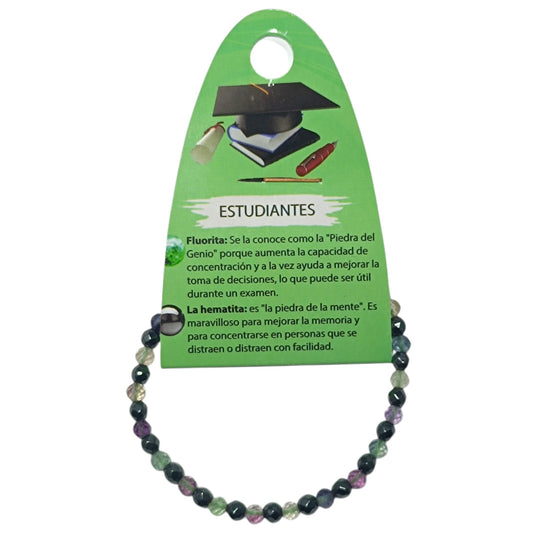 Pulsera Combinada Estudiantes Piedra Natural Facetada Fluorita Hematite 4 mm Ref: 70276