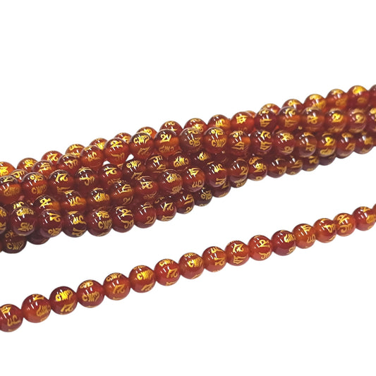 Tira Cuentas Carneola Grabado Om Mani Padme Hum En 6 mm Ref. 41725