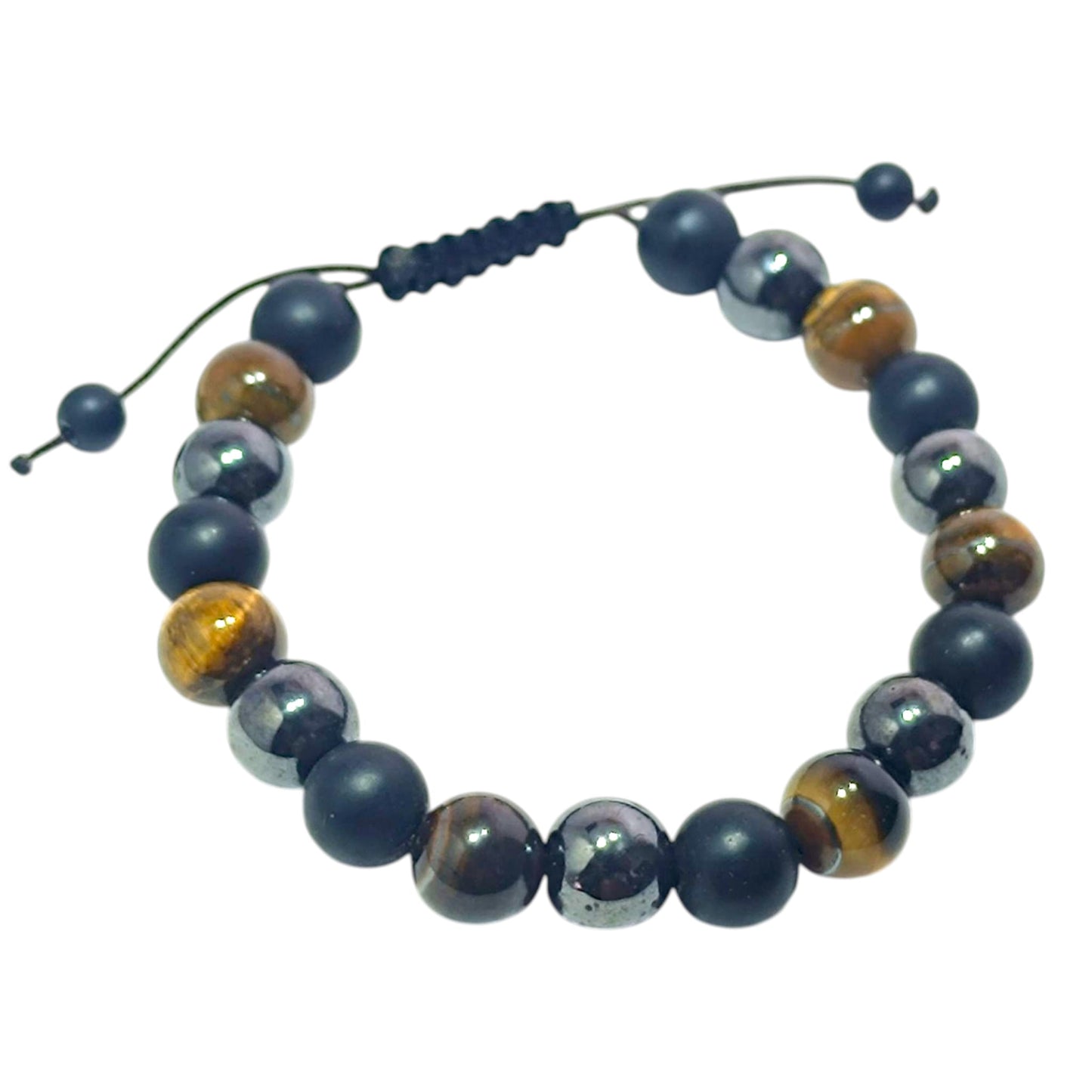 Pulsera Macrame Triple Energia Sagrada Combinando Shaligram Hematite Y Ojo De Tigre 10 mm REF: 600404341