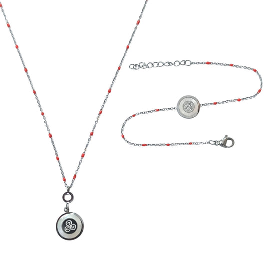 Juego Collar Y Pulsera Acero Simbolo Trisquel Con Nacar REF 60241-23
