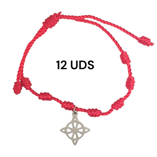 600104116-02 Paquete 12 Pulseras 7 Nudos Con Dije Nudo De Brujas En Acero
