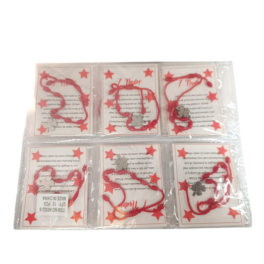 600104116-05 Paquete 12 Pulseras 7 Nudos Con Dije Trebol En Acero