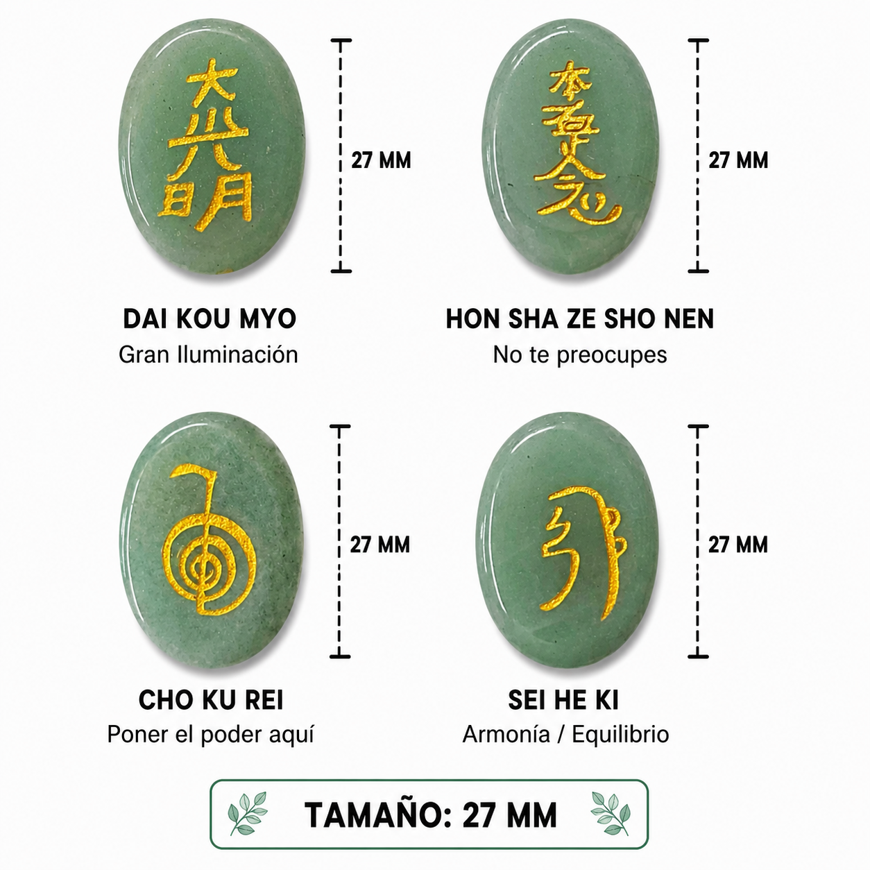 Kit Juego Piedra Natural Aventurina Y los 4 simbolos de Reiki 4 Pcs Ref:37986-12