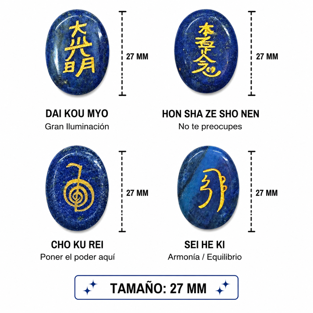 Kit Juego Piedra Natural Lapislazuli Y los 4 simbolos de Reiki 4 Pcs Ref:37986-13