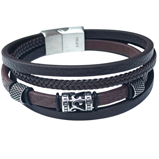 Pulsera Acero Y Cuero Marron Largo 22 Cms Aprox 401104257-28