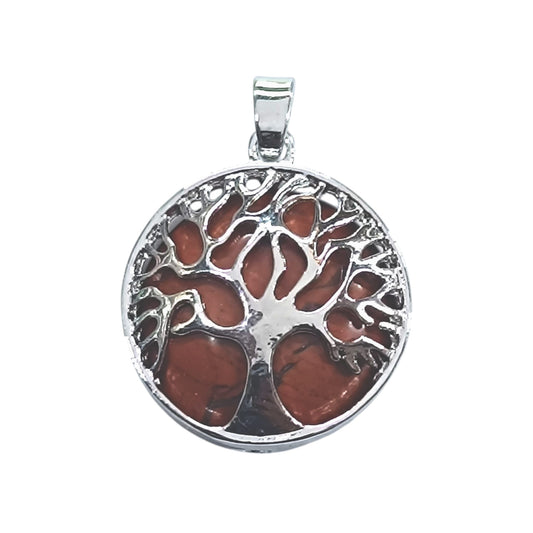Colgante Arbol De La Vida En Metal Con Piedra Natural Jaspe Rojo 25 mm Aprox 35014-15