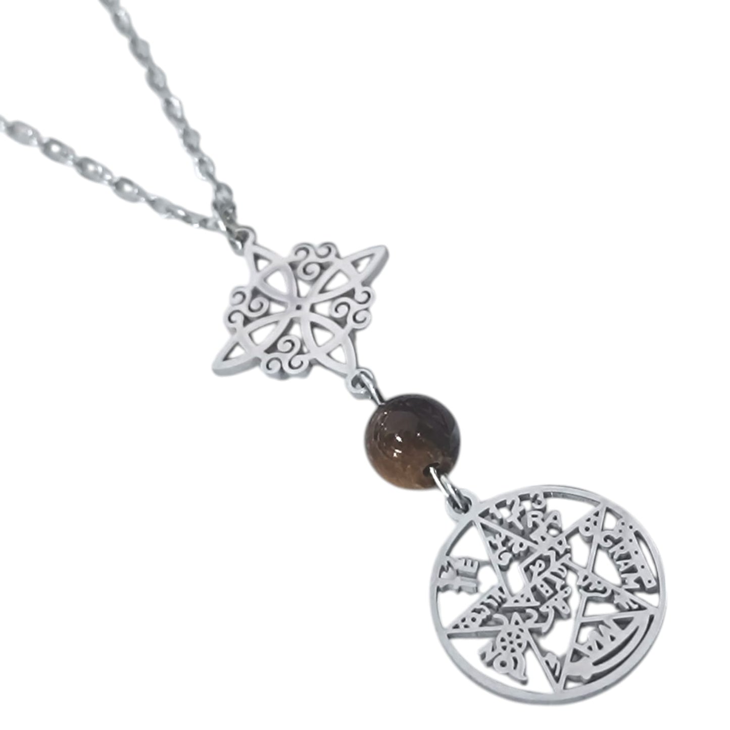 Collar Acero Doble Proteccion Y Piedra Natural Ojo De Tigre Cadena 40+5 Cms 400503247-15