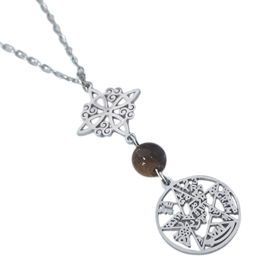 Collar Acero Doble Proteccion Y Piedra Natural Ojo De Tigre Cadena 40+5 Cms 400503247-15