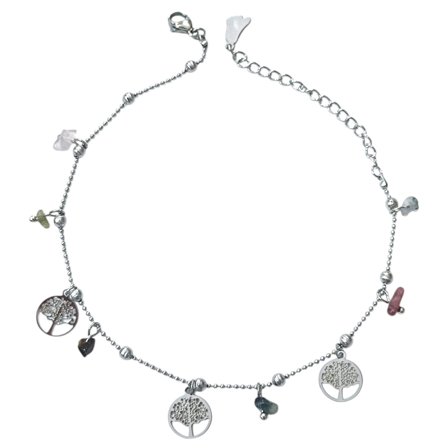 Tobillera Acero Inoxidable Con Dijes Arbol De La Vida Y Piedras 61055-01