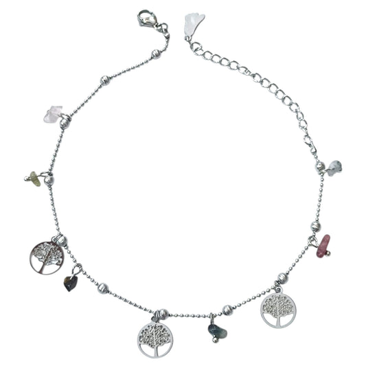 Tobillera Acero Inoxidable Con Dijes Arbol De La Vida Y Piedras 61055-01