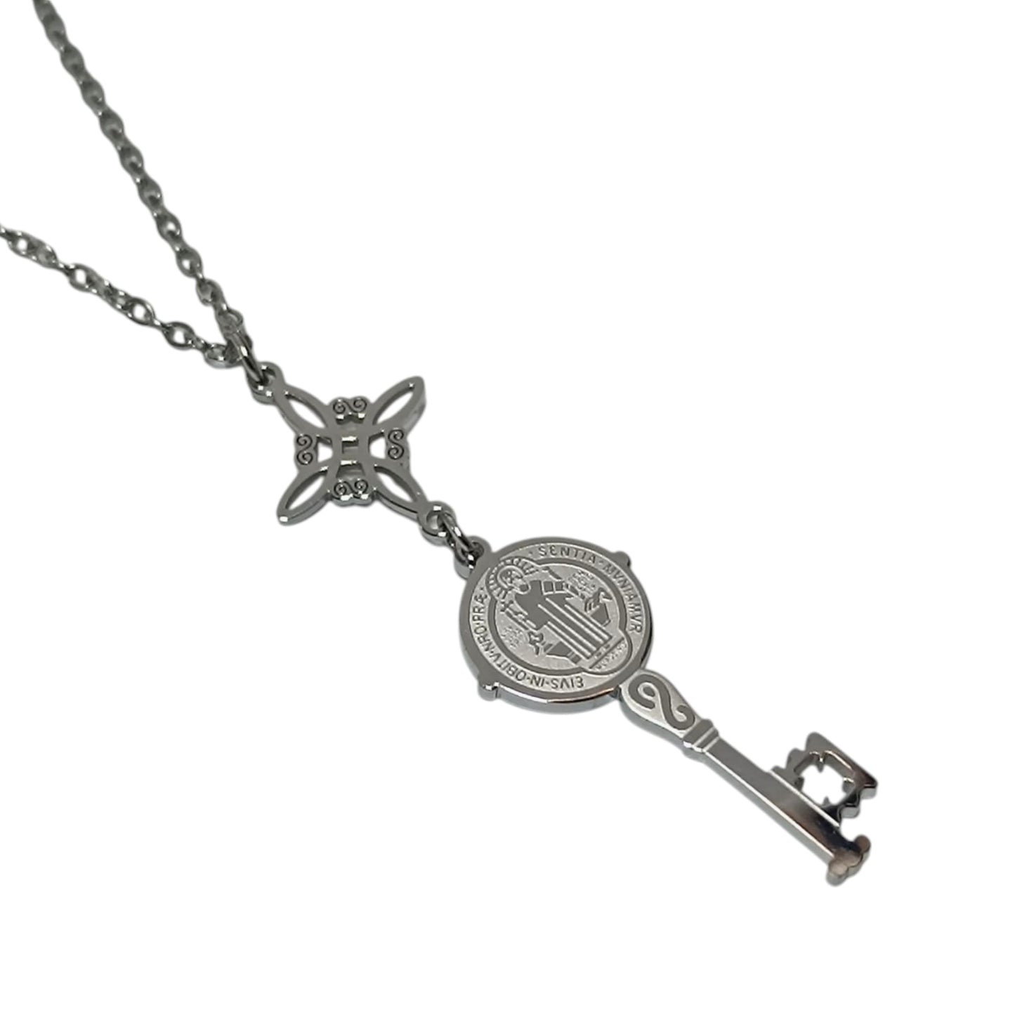 Collar Acero Nudo Bruja Y Llave San Benito Doble Proteccion Cadena 40+5 Cms 4005034320-05