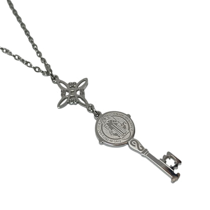 Collar Acero Nudo Bruja Y Llave San Benito Doble Proteccion Cadena 40+5 Cms 4005034320-05