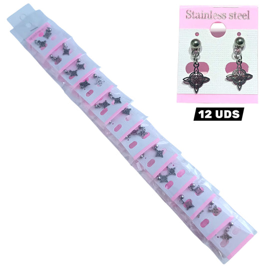 600104134-04 Paquete 12 Pares Pendientes De Acero Nudo De Brujas