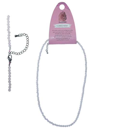 Collar Cuarzo Rosa 3 mm Facetada 40+5 Cms Cierre Acero Ref: 600603705