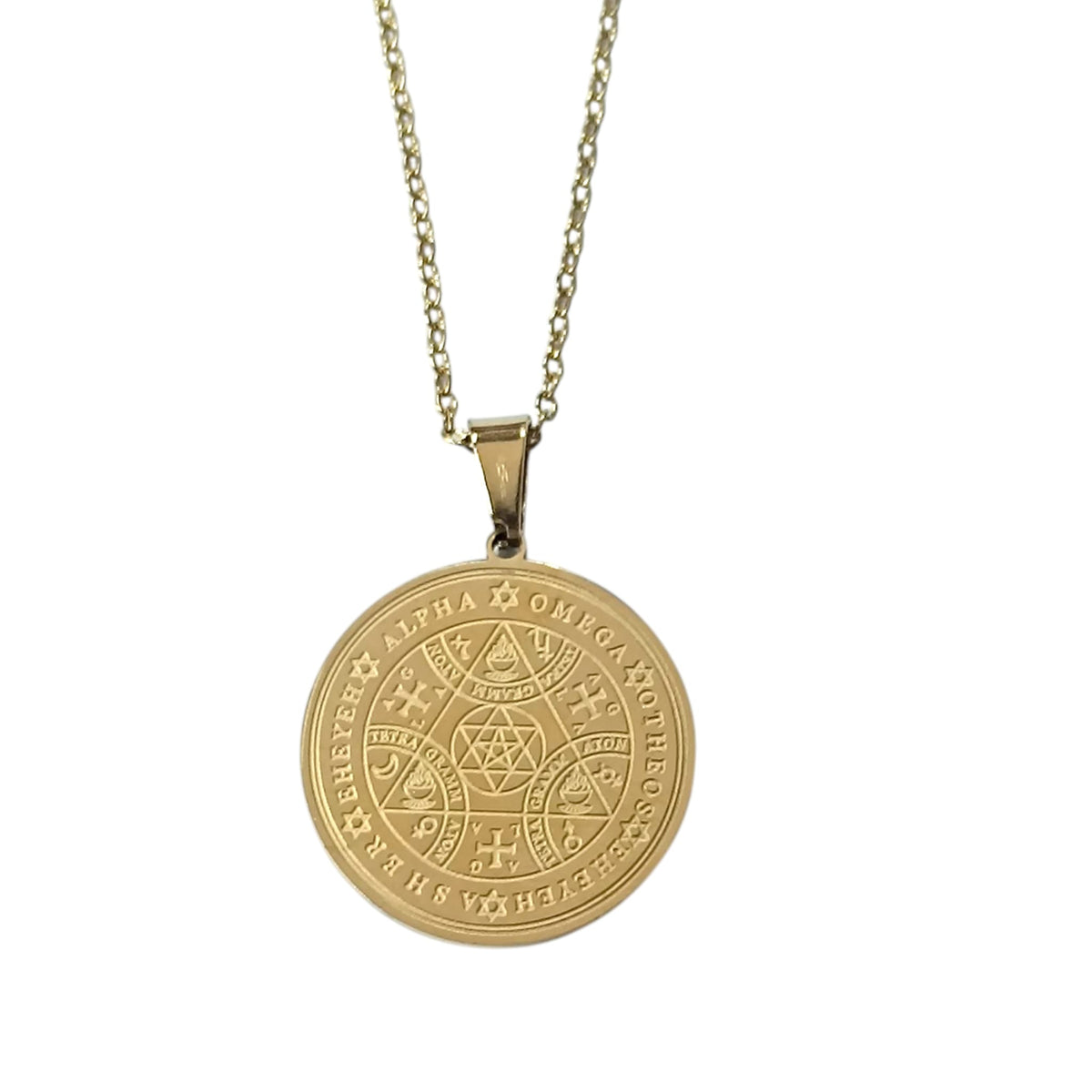 Collar Acero Dorado Sello Salomon / PROTECCION 25 mm Cadena 42+5 Cms REF: 600104430