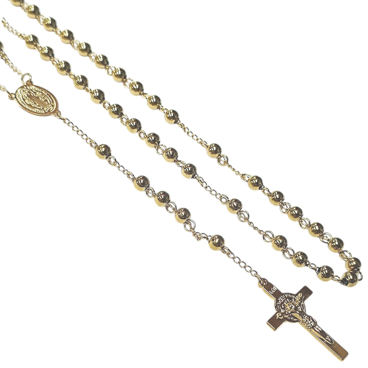 Collar Acero Dorado Rosario Bolas 6 mm 600103617 - stonez