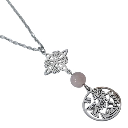 Collar Acero Doble Proteccion Y Piedra Natural Cuarzo Rosa Cadena 40+5 Cms 400503247-15