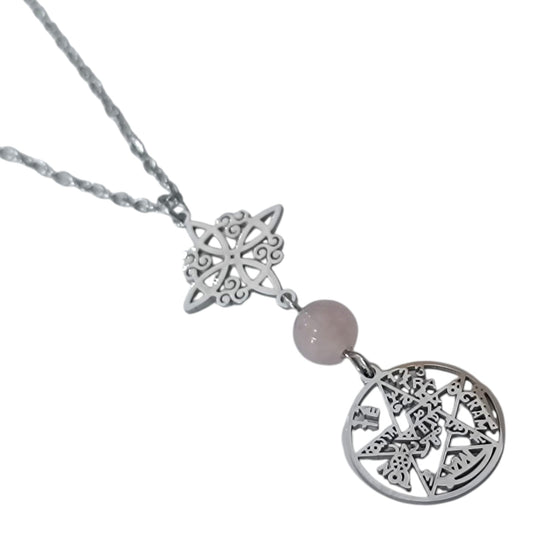 Collar Acero Doble Proteccion Y Piedra Natural Cuarzo Rosa Cadena 40+5 Cms 400503247-15
