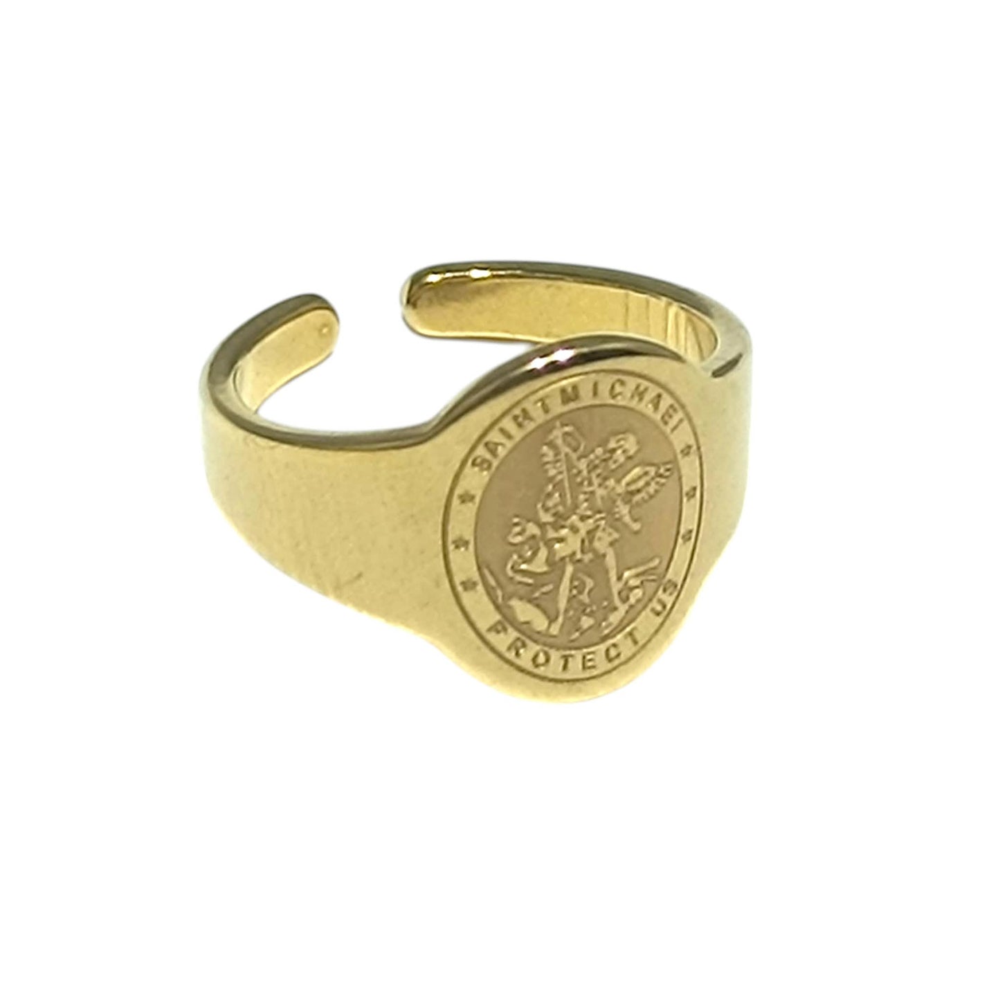 Anillo Acero Dorado Adaptable Medalla San Miguel REF: 600104499