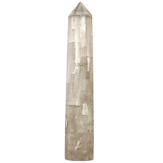 Obelisco Orgonita y Piedras Selenita 16 Cms Aprox