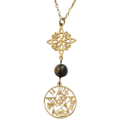 Collar Acero Dorado Doble Proteccion Y Piedra Natural Ojo De Tigre Cadena 40+5 Cms 400503423-06