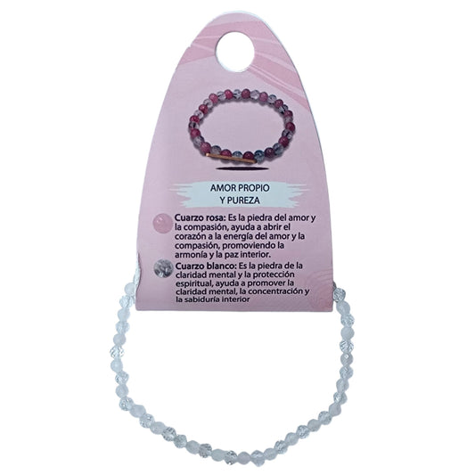 Pulsera Combinada Pulsera Amor Y Pureza Piedra Cuarzo Rosa Cuarzo Blanco 3 mm Facetada REF: 70216