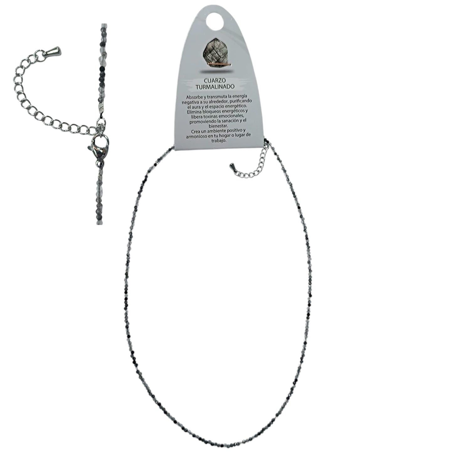 Collar Piedra Cuarzo Turmalinado 2 mm Facetada 40+5 Cms Cierre Acero Ref: 600604208